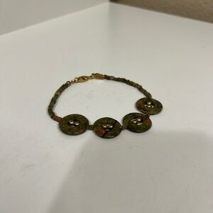 Soma Unakite Stone Beaded Bracelet Gold Tone Boho